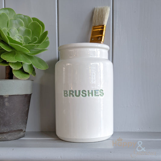 Green ceramic brush pot