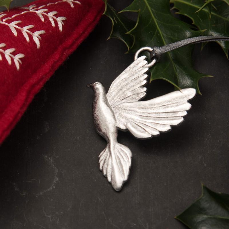 Pewter dove Christmas tree decoration - handmade by Lancaster & Gibbings
