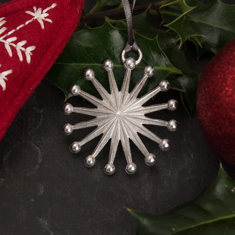 Pewter star Christmas tree decoration - handmade by Lancaster & Gibbings