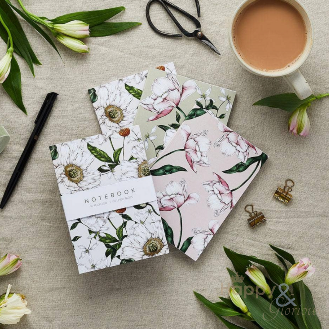 Pack of three spring blossom A6 notebooks