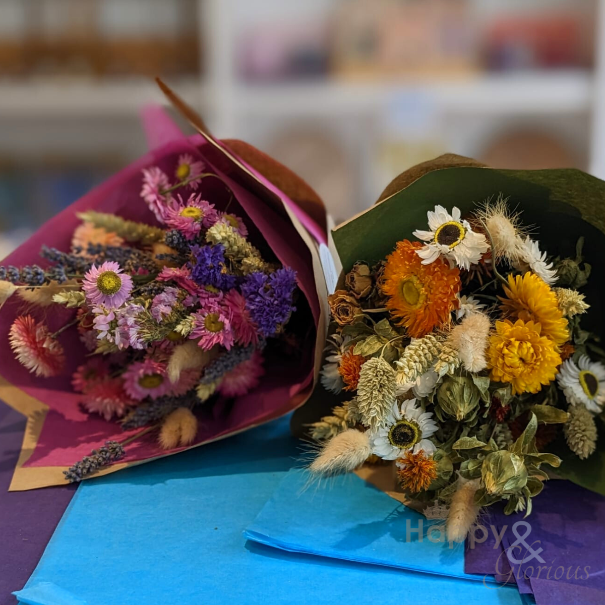 Hand tied, locally grown dried flower bouquet