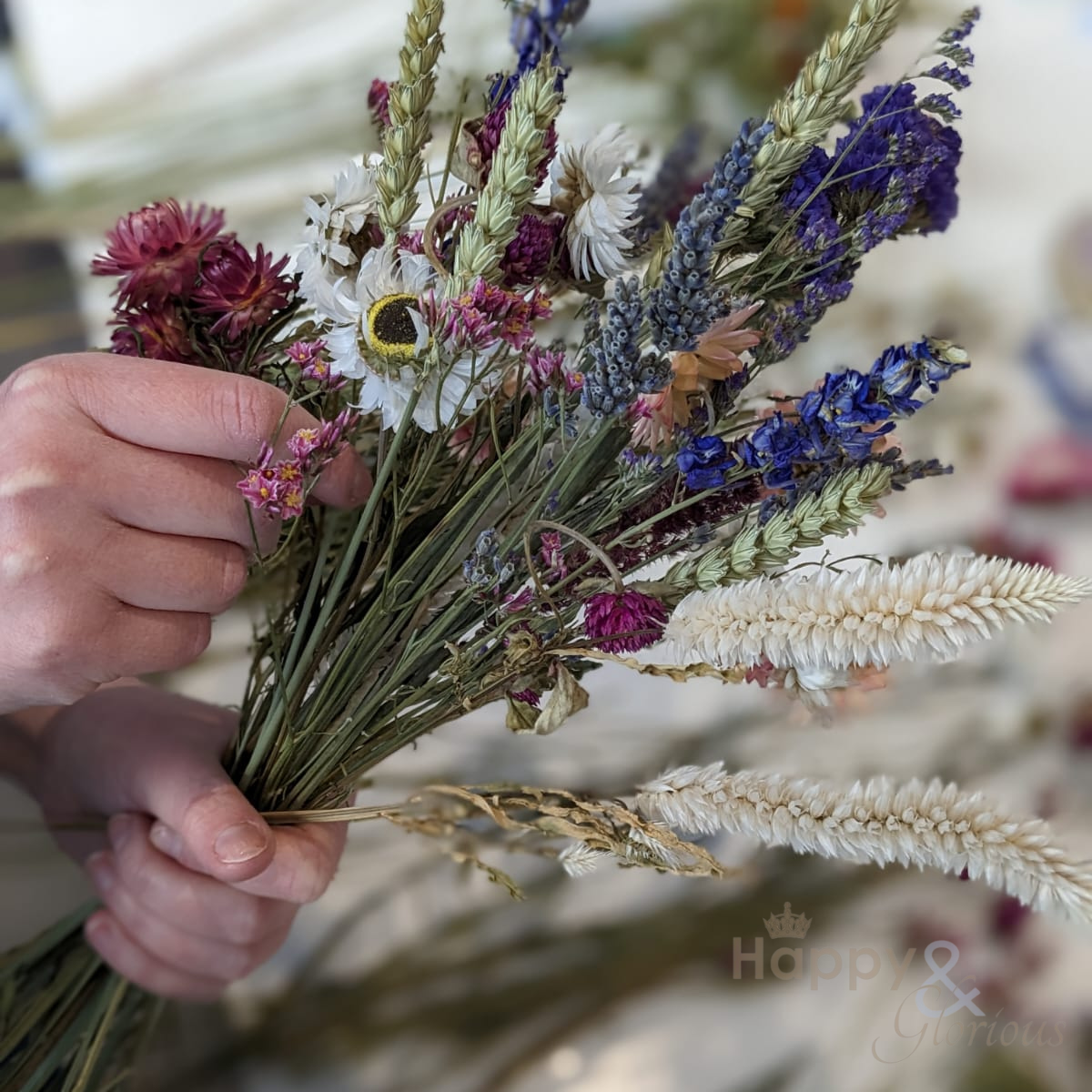 Hand tied, locally grown dried flower bouquet