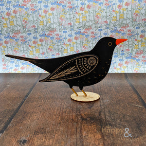 Wooden standing blackbird decoration