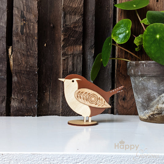 Wooden standing wren decoration