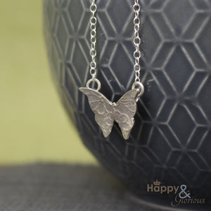Sterling silver embossed butterfly necklace