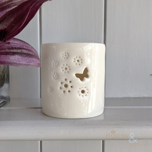 Porcelain butterfly & flower meadow tealight candle holder by Luna Lighting