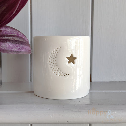 Porcelain moon & star tealight candle holder by Luna Lighting
