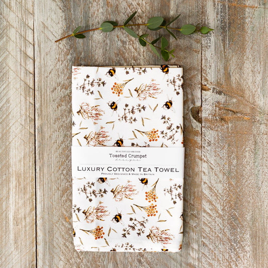 Bees & honeysuckle luxury cotton tea towel