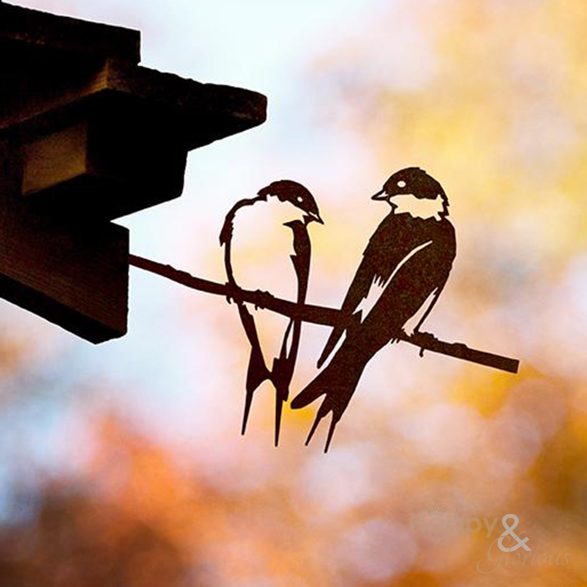 Steel pair of swallows silhouette garden art