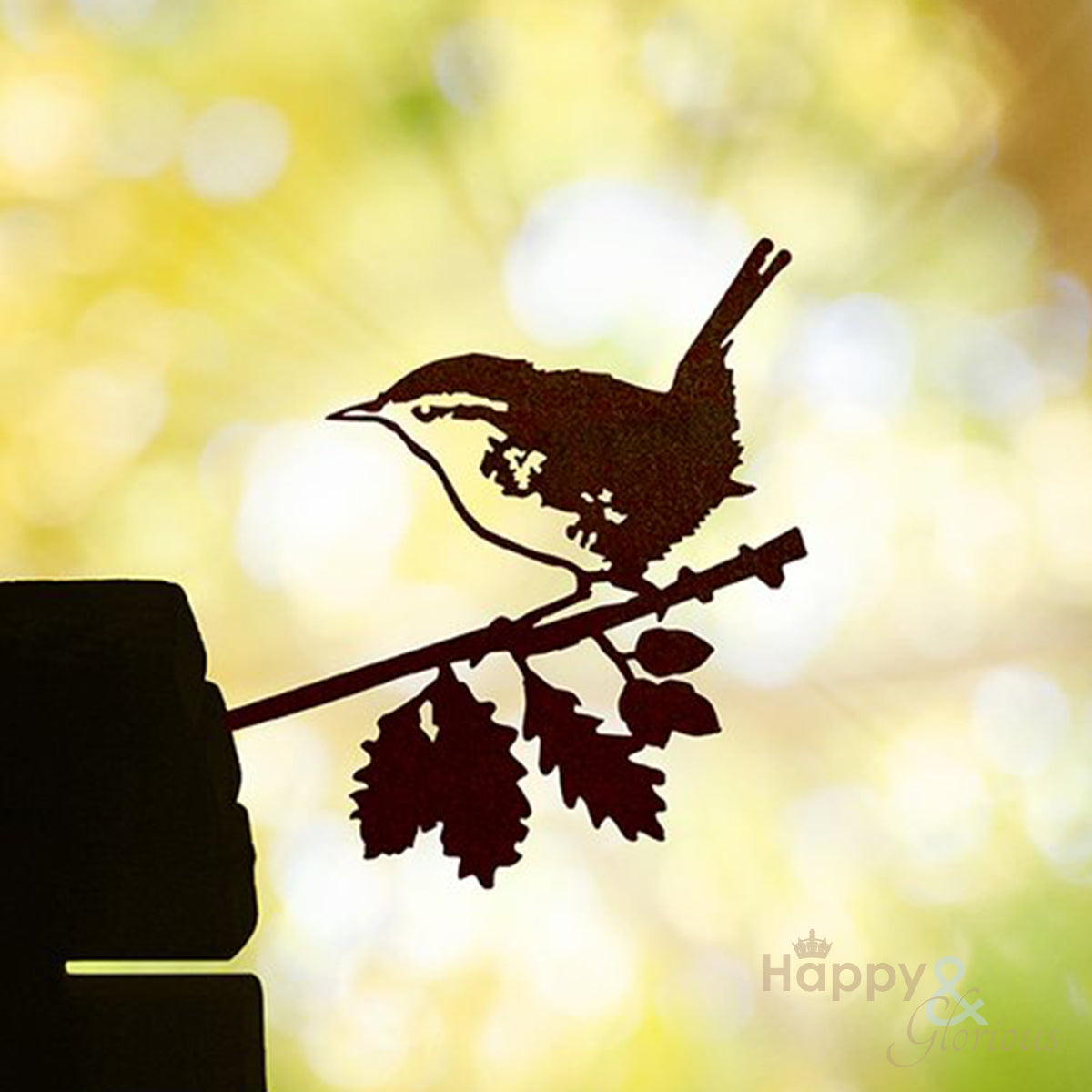 Steel wren silhouette garden art