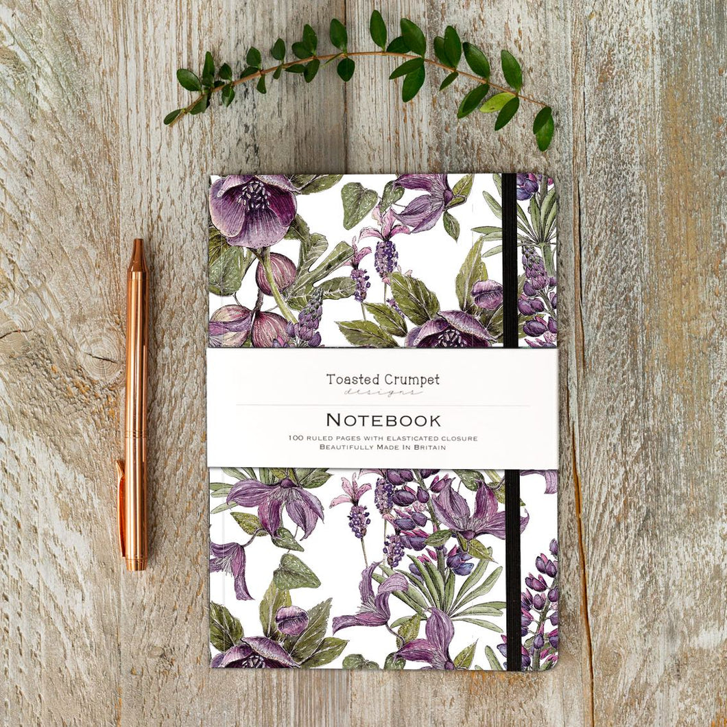 Purple blooms A5 lined notebook