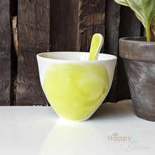 Lime green porcelain ice cream bowl & spoon