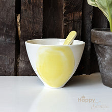 Yellow porcelain ice cream bowl & spoon