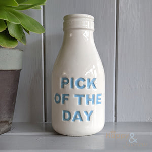 Blue ceramic 'Pick of the Day' bottle vase