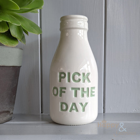 Green ceramic 'Pick of the Day' bottle vase