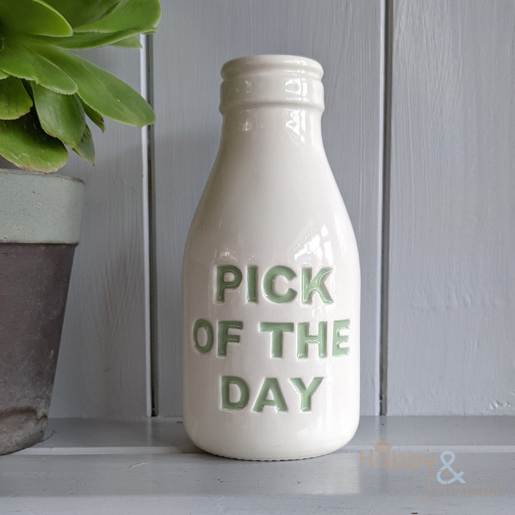 Green ceramic 'Pick of the Day' bottle vase