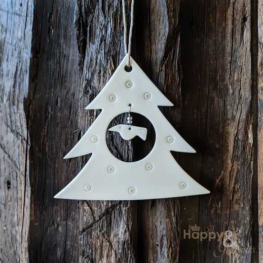 Bird & Christmas tree porcelain decoration