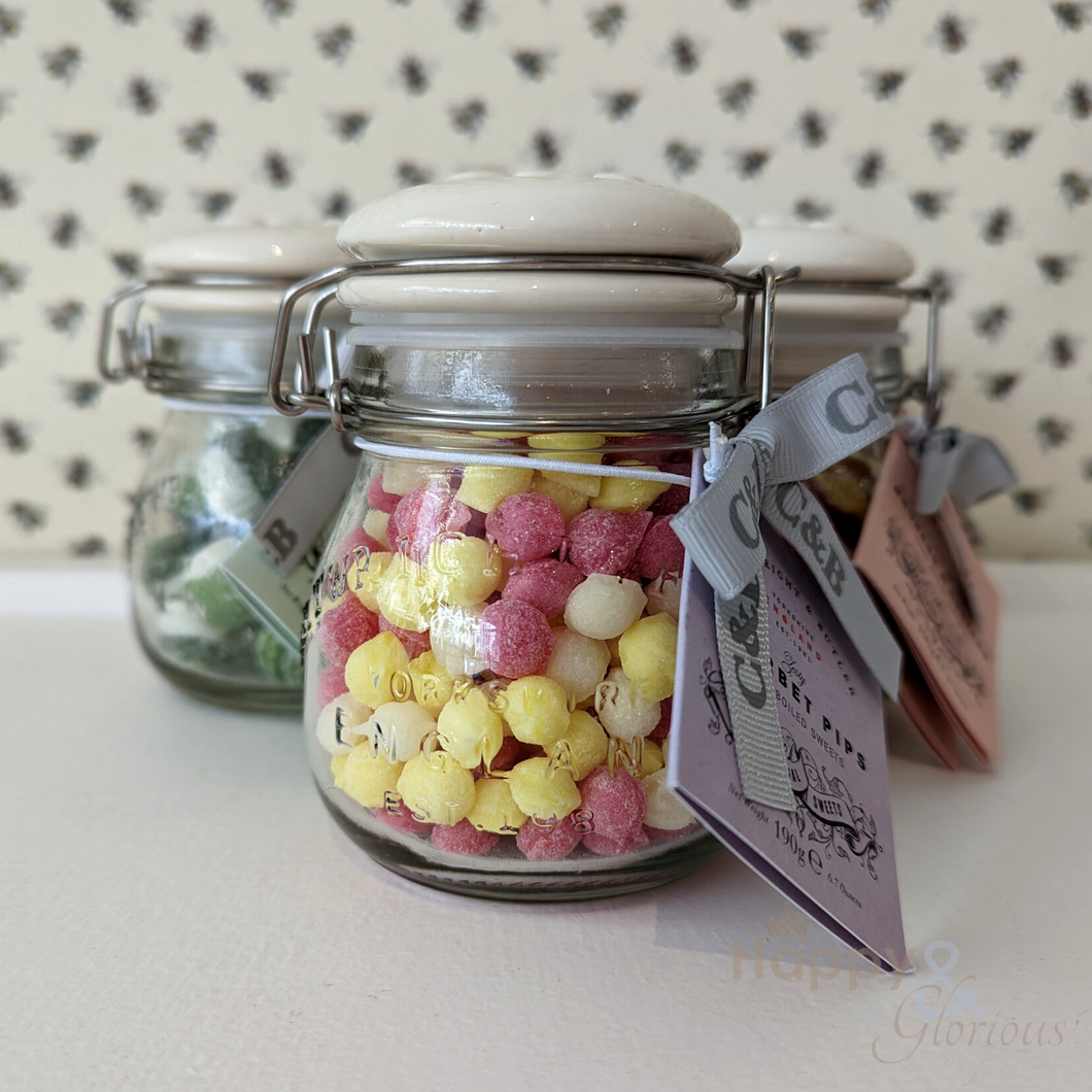 Sherbet pips sweets in vintage style jar