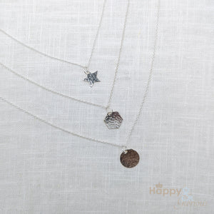 Sterling silver hammered hexagon charm necklace