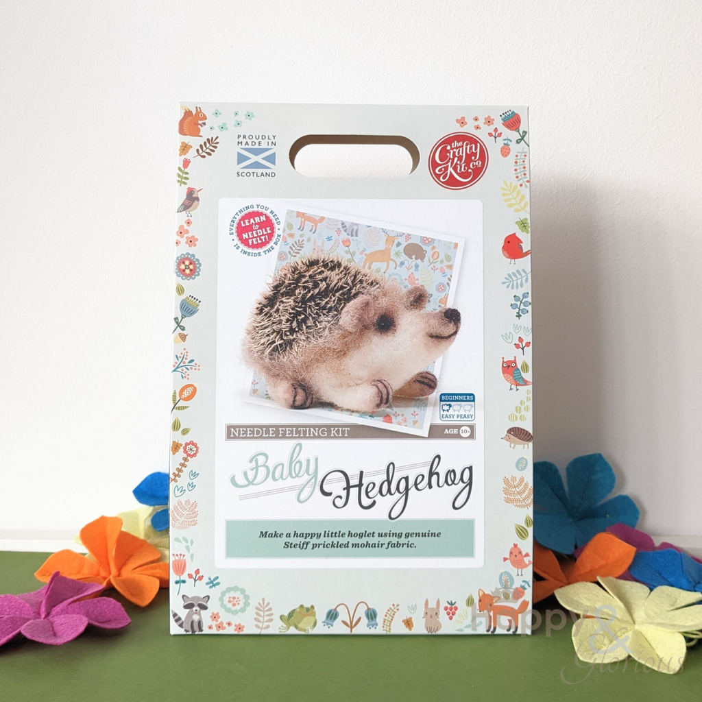 Baby hedgehog needle felting craft kit Happy & Glorious