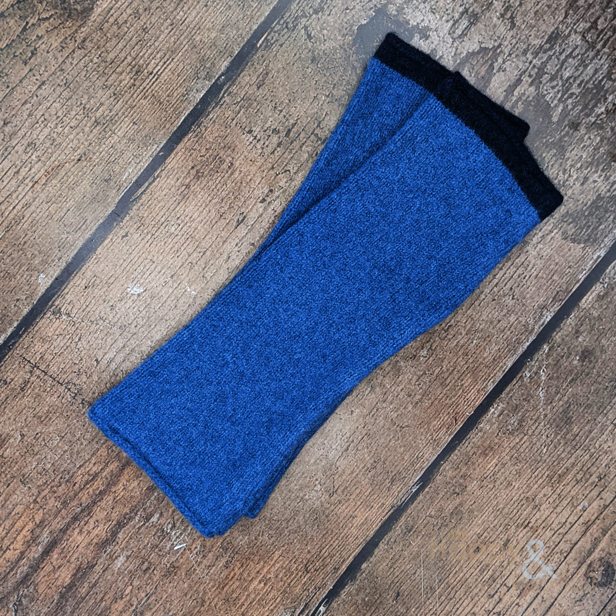 Denim blue felted merino wool wristwarmer gloves