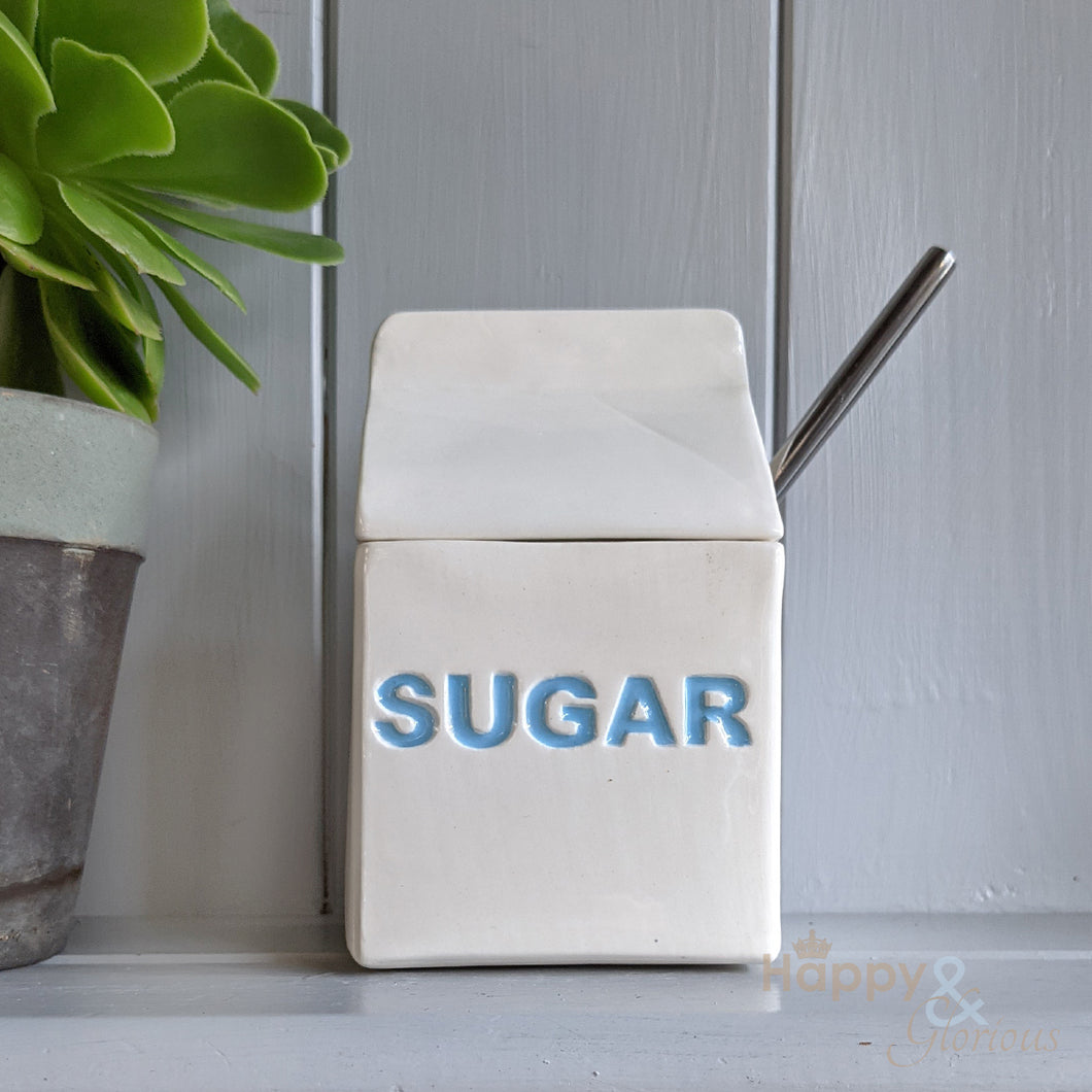 Blue ceramic carton sugar pot