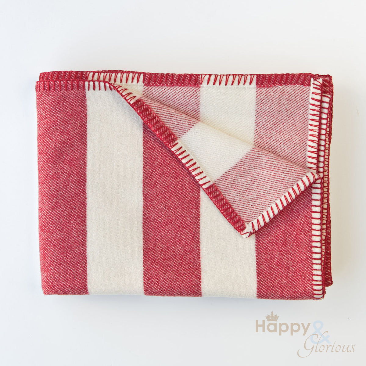 Red 'broadstripe' pure wool blanket by Melin Tregwynt