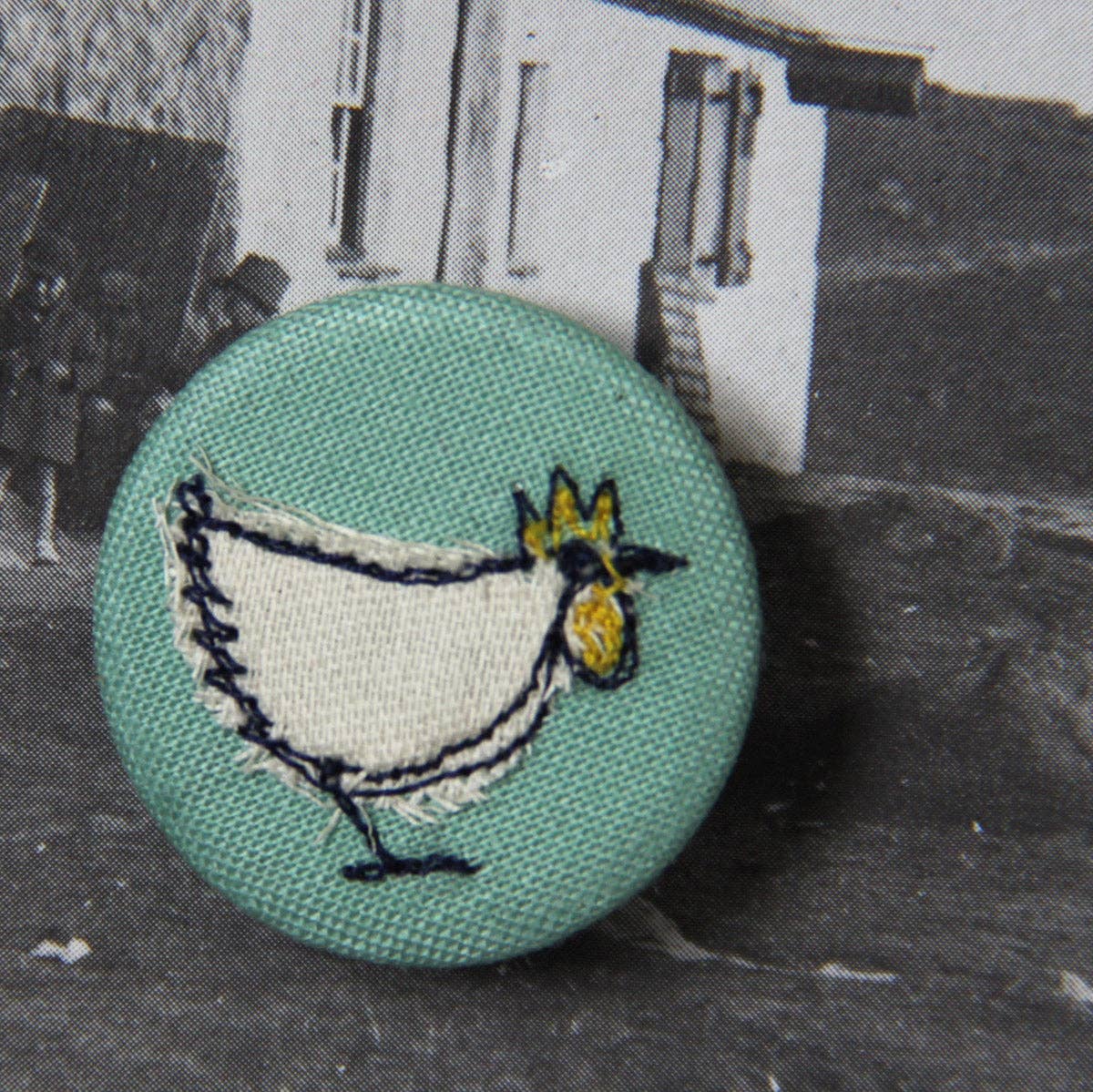 Embroidered chicken brooch
