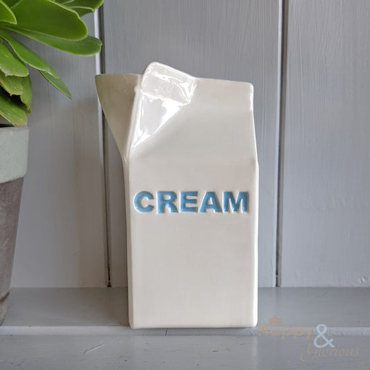 Blue ceramic cream carton jug