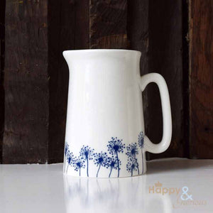 Navy blue & white dandelion silhouette half pint fine china jug by Kate Tompsett