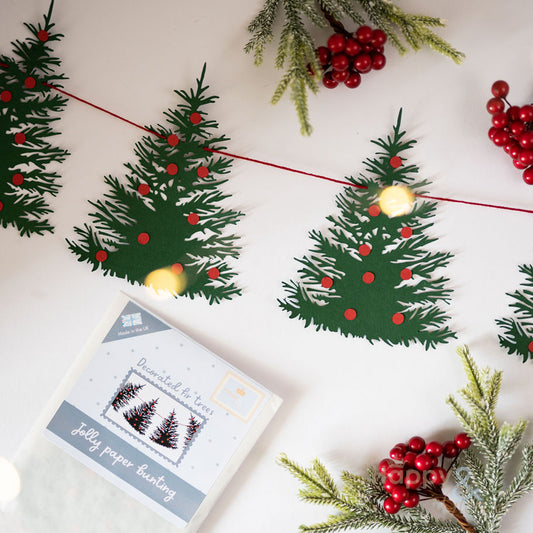Jolly paper bunting - Decorated fir trees