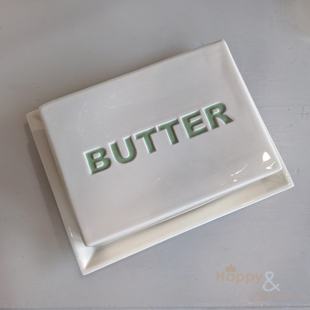 Green ceramic butter dish