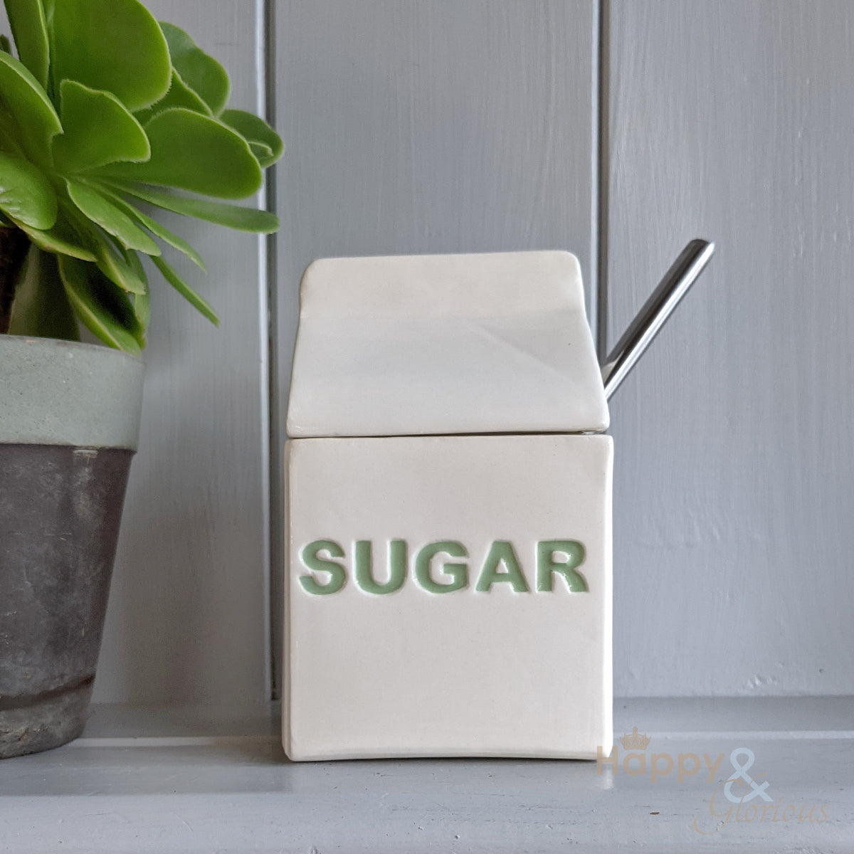 Green ceramic carton sugar pot