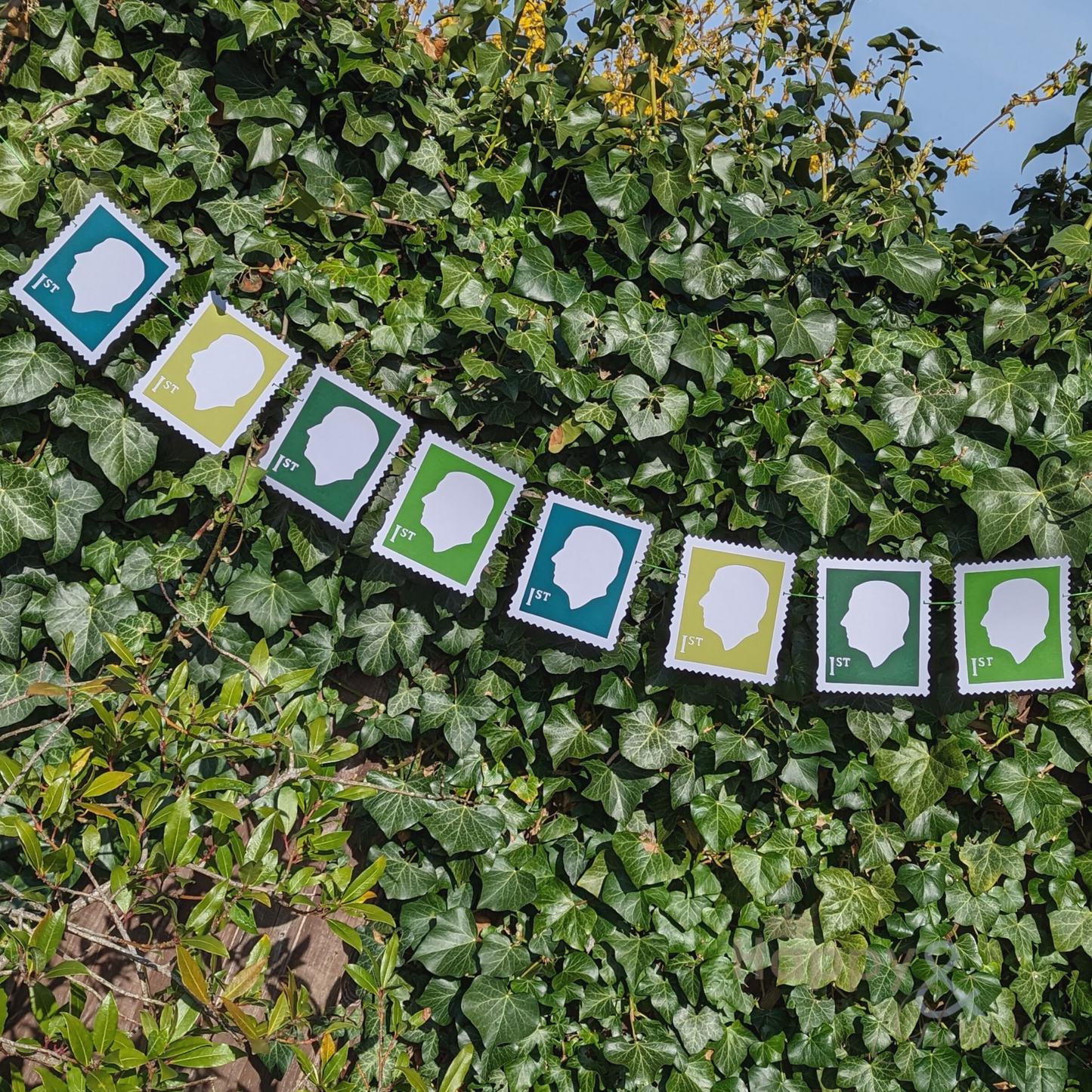 Jolly paper bunting - King Charles postage stamps