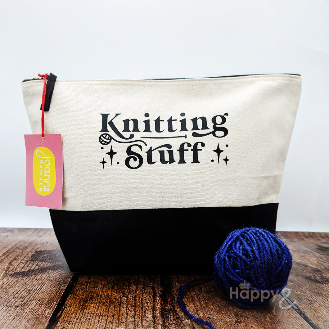 'Knitting stuff' cotton zip purse