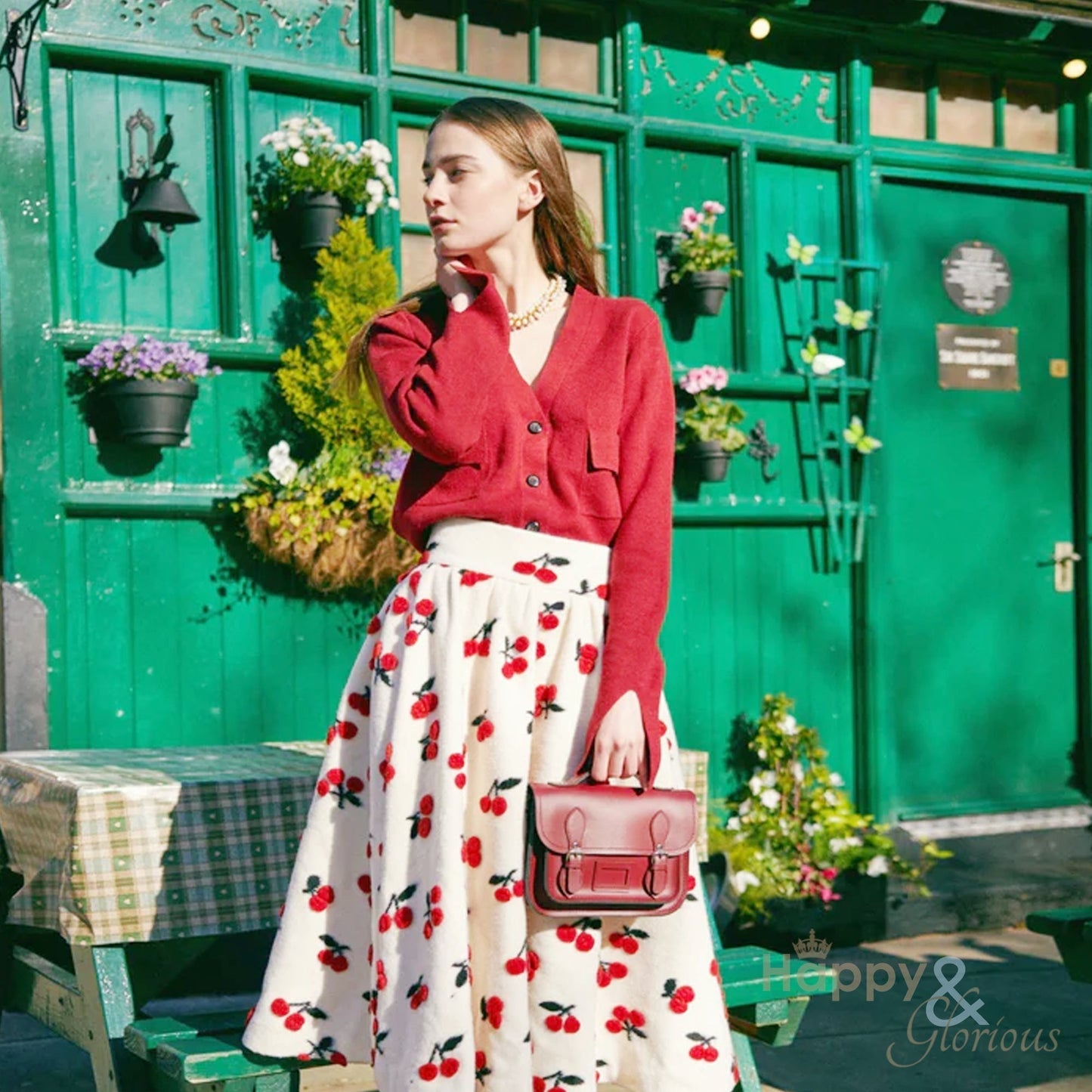 Red leather midi satchel