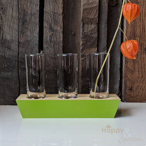 Lime green 'in-a-row' wood and glass triple stem vase