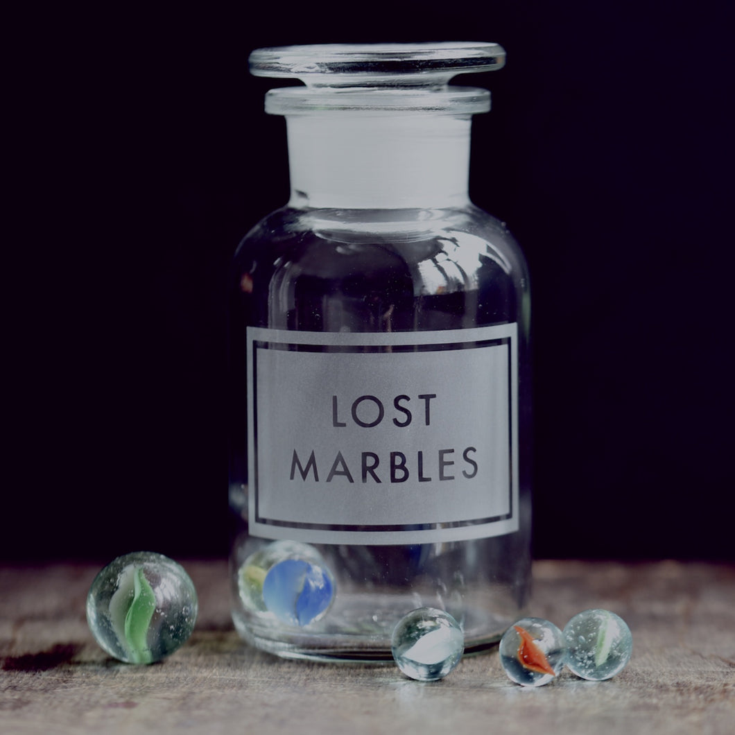 'Lost Marbles' etched glass apothecary jar