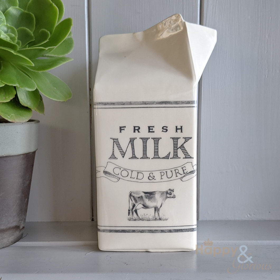 'Dairy' ceramic milk carton jug