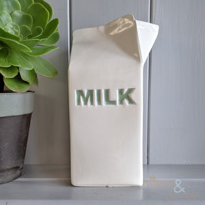 Green ceramic milk carton jug