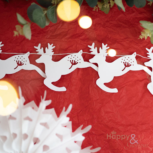 Jolly paper bunting - white Nordic deer