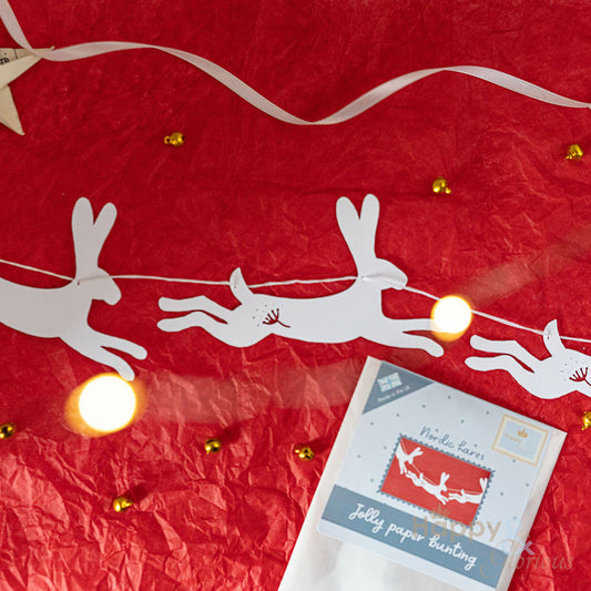 Jolly paper bunting - white Nordic hares
