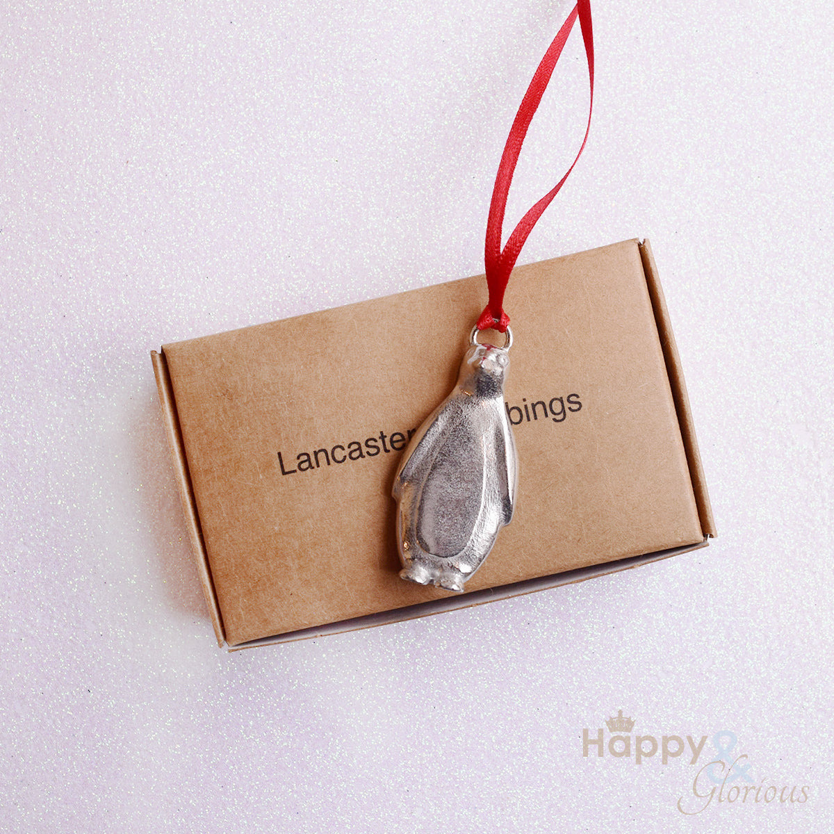 Pewter penguin Christmas tree decoration - handmade by Lancaster & Gibbings
