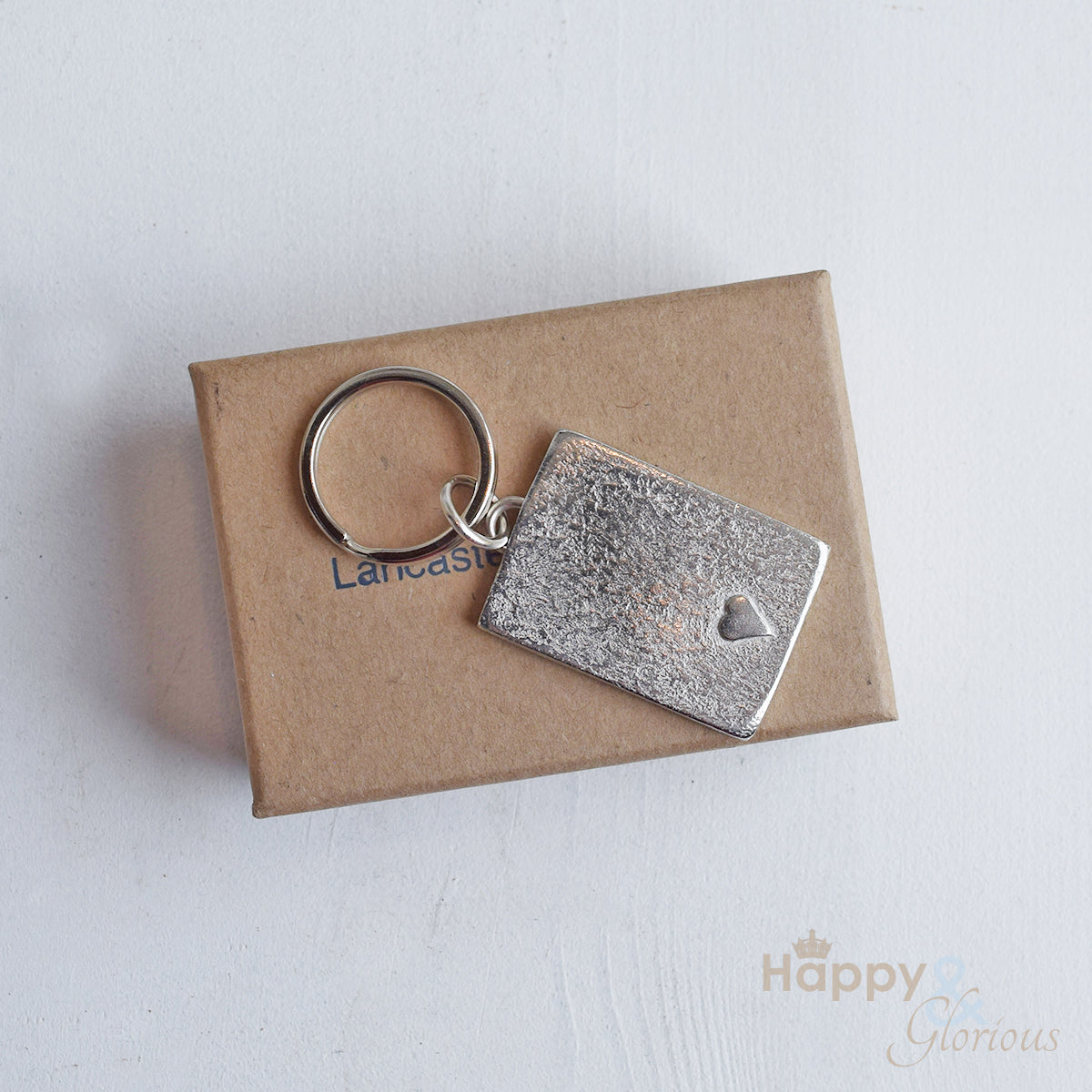 Pewter embossed heart keyring - handmade by Lancaster & Gibbings