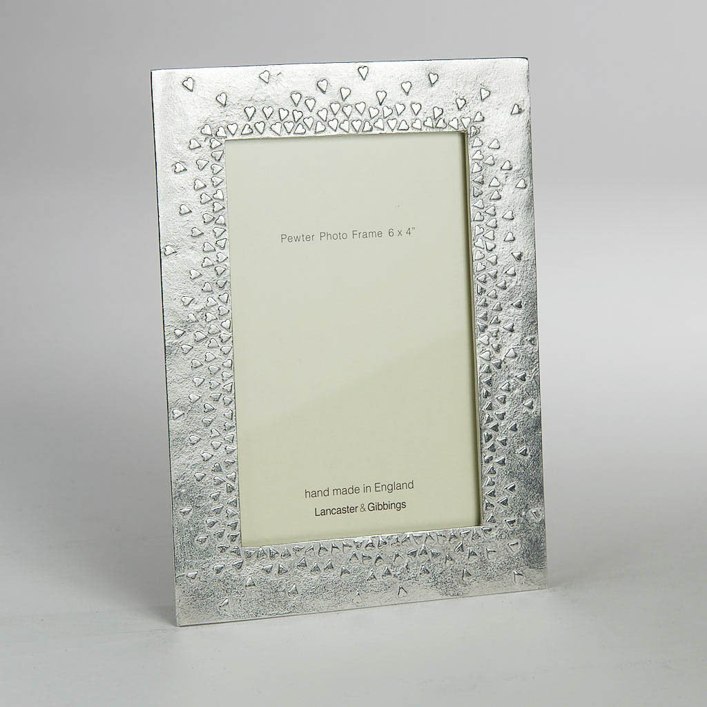 Pewter 'floating hearts' 6x4" frame by Lancaster & Gibbings