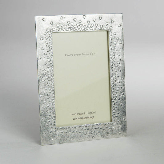 Pewter 'floating hearts' 6x4" frame by Lancaster & Gibbings