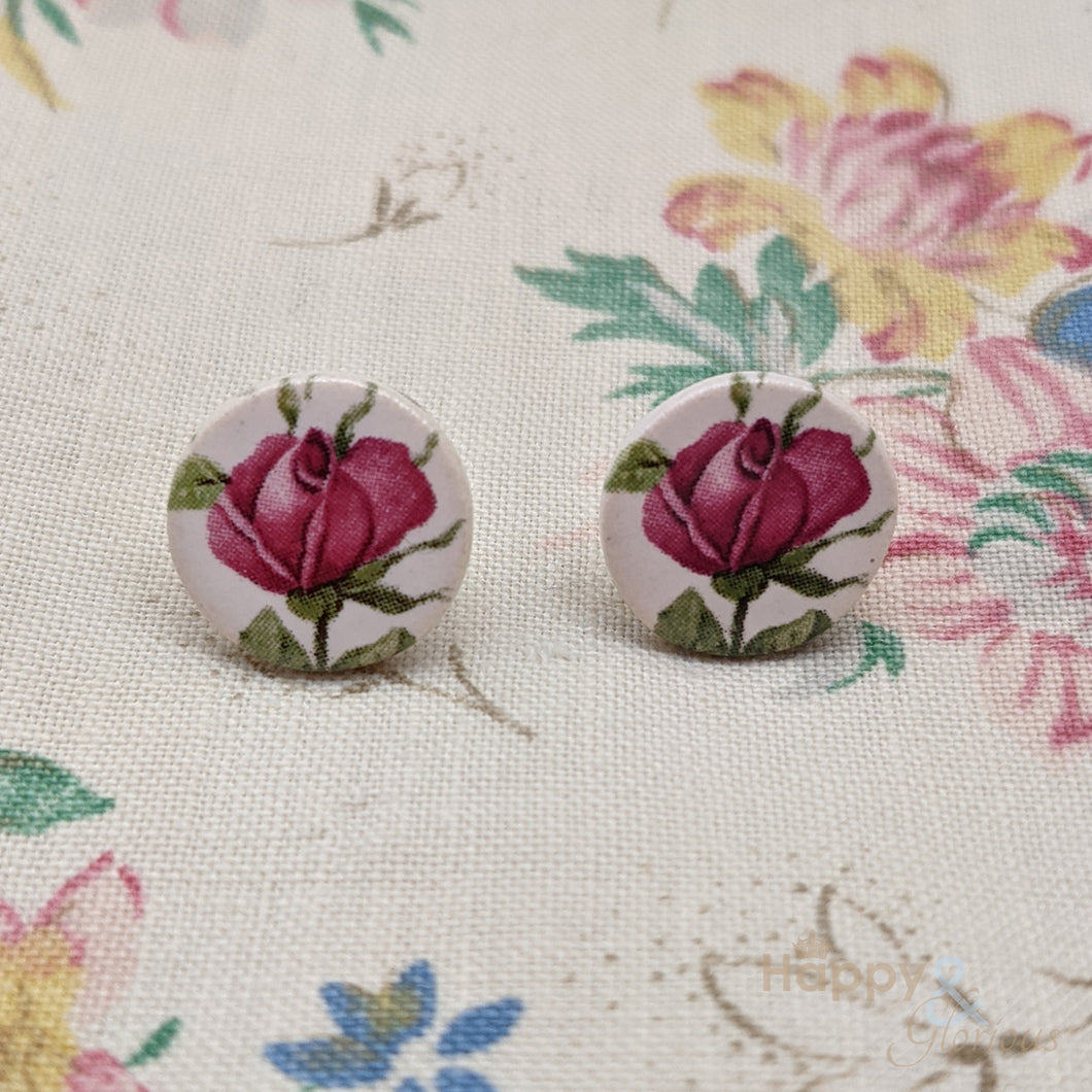 Pink rosebud ceramic stud earrings by Stockwell Ceramics