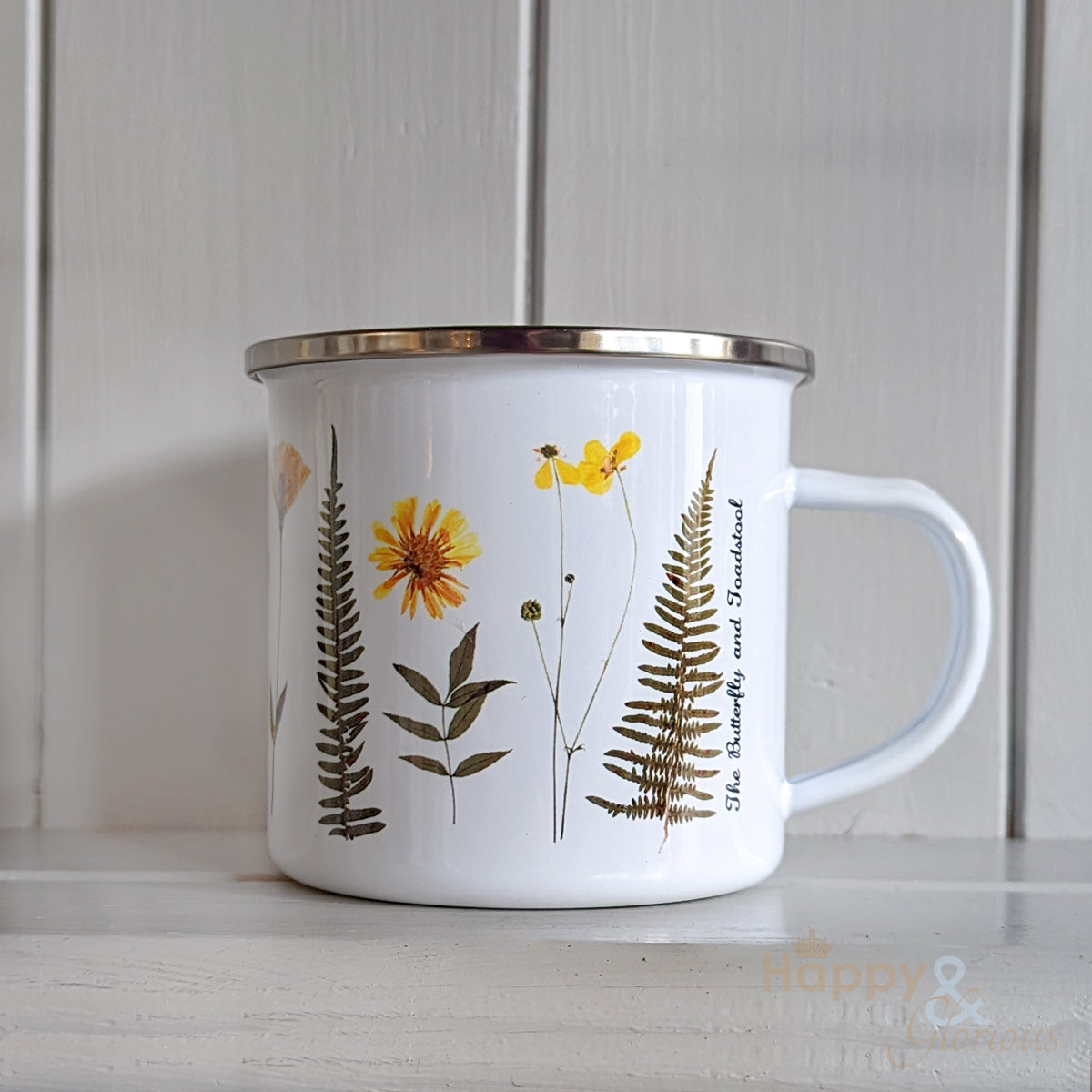 Pressed flower enamel camping mug