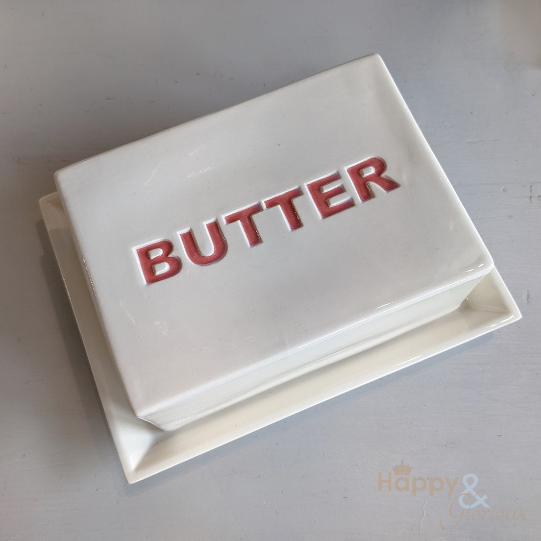Red ceramic butter dish