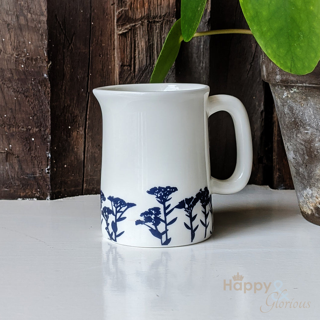 Navy blue & white sedum fine china mini jug by Kate Tompsett